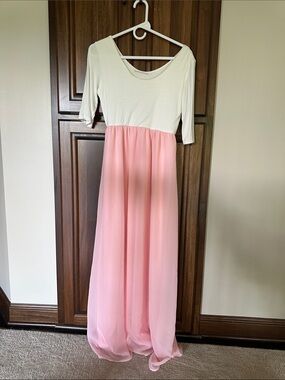 Ivory and Pink Maxi Dress with Scoop Neck